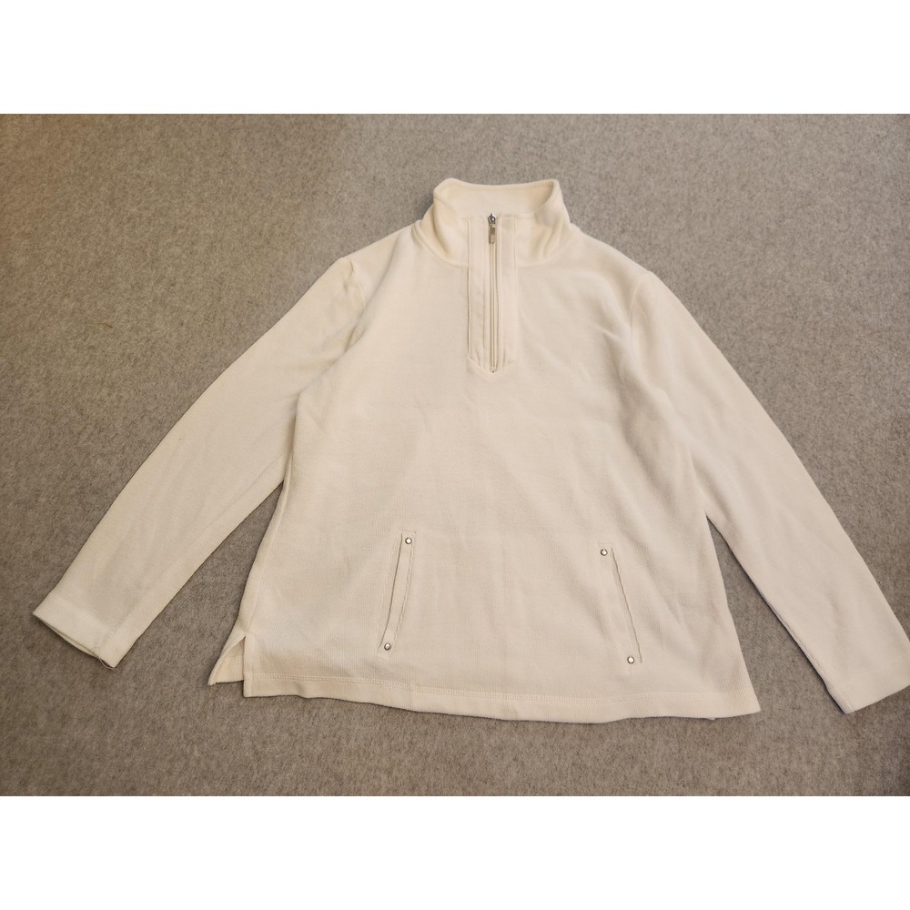 Karen Scott Sport Sweater Womens Petite Medium Ivory Quarter Zip Mock Neck Knit